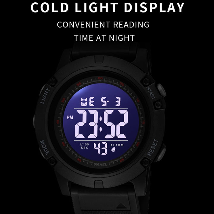 Relógio Digital Esportivo Smael, Masculino, À Prova D' Água, Luz LED, Com Cronômetro.