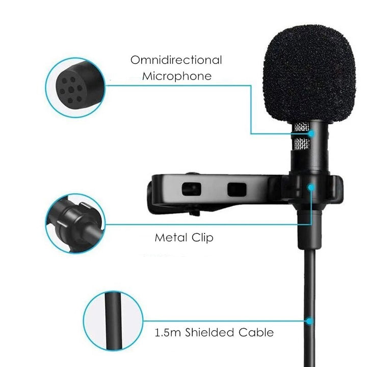 Mini microfone condensador de lapela portátil de 1,5 m com clipe, com fio USB 3,5 mm tipo C, Para telefone, Mac, Laptop e PC.