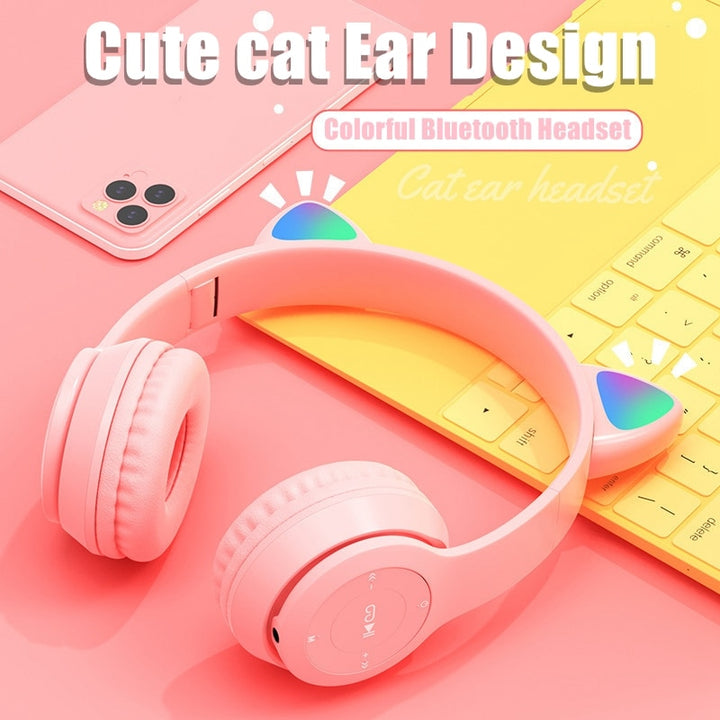 Headphones Pink Girl Wireless, RGB, Cat Ears, Com Microphone, Som Estéreo.
