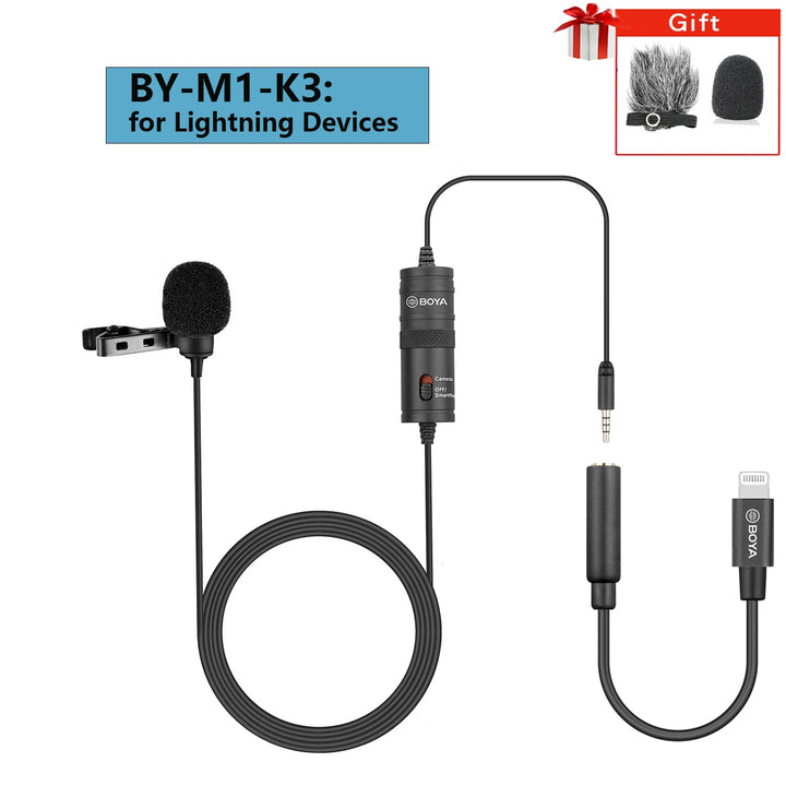 Microfone condensador de lapela BOYA BY-M1 Pro, para PC, iPhone, Huawei, Xiaomi, Android, DSLRs, Streaming e Vlog.