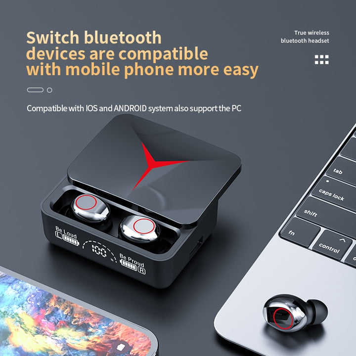Fones de ouvido sem fio TWS M90 original para jogos, Bluetooth 5.3, Baixa Latência.